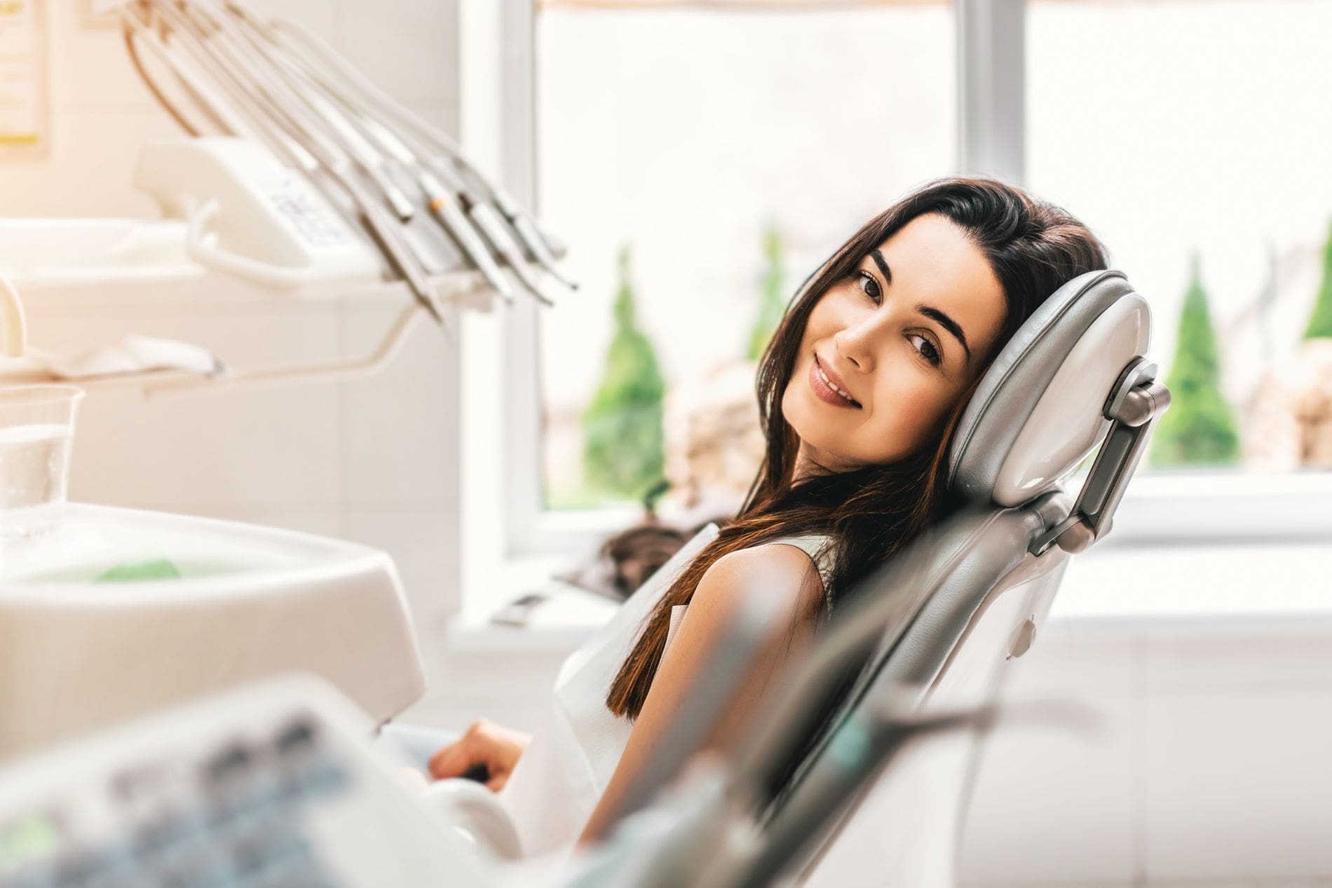 Lady Comfortable In Dental Chair